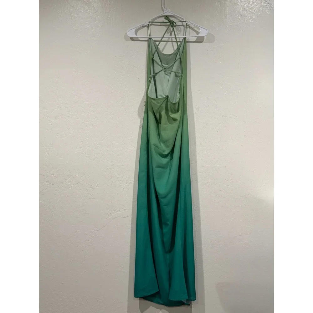 Peppermayo Green Ombre Halter Maxi Dress Cowl Neck Open Back Size 0 XXS